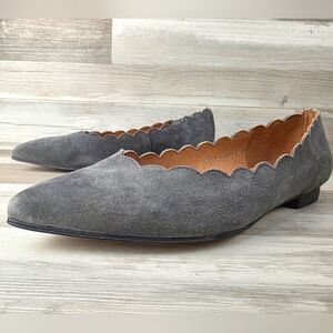 J JILL Gray Suede Scalloped Pointy Toe Flats Womens Size 7½